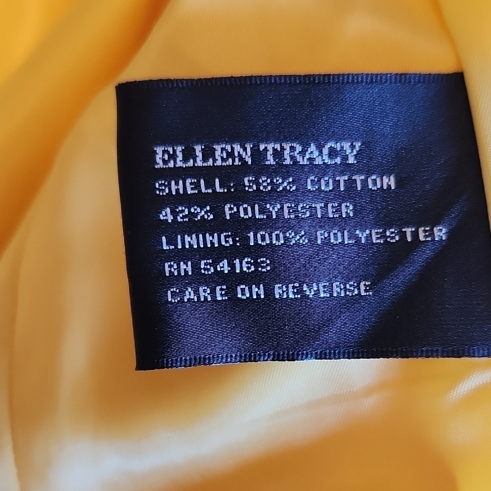 Ellen Tracy Yellow Belted Women's Lined Lightweight Jacket Button Closure Size M - Picture 6 of 10